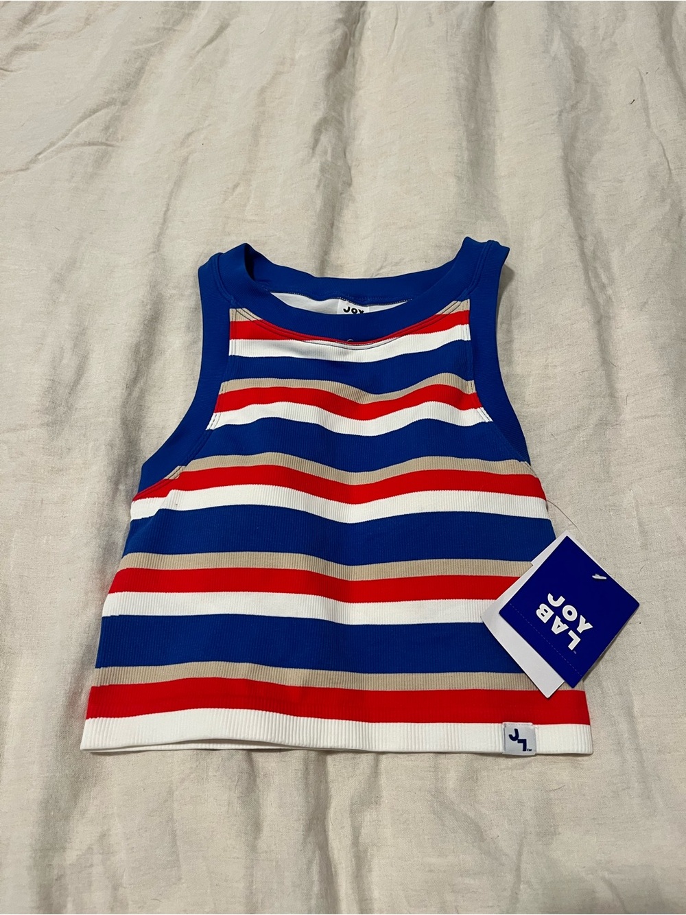 JoyLab Girls Blue Red White Striped Ribbed Tank
